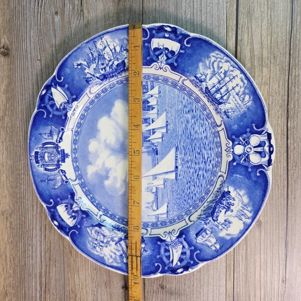 Wedgwood US Naval Academy Sailboat Drill Plate Blue White Transferware 10
